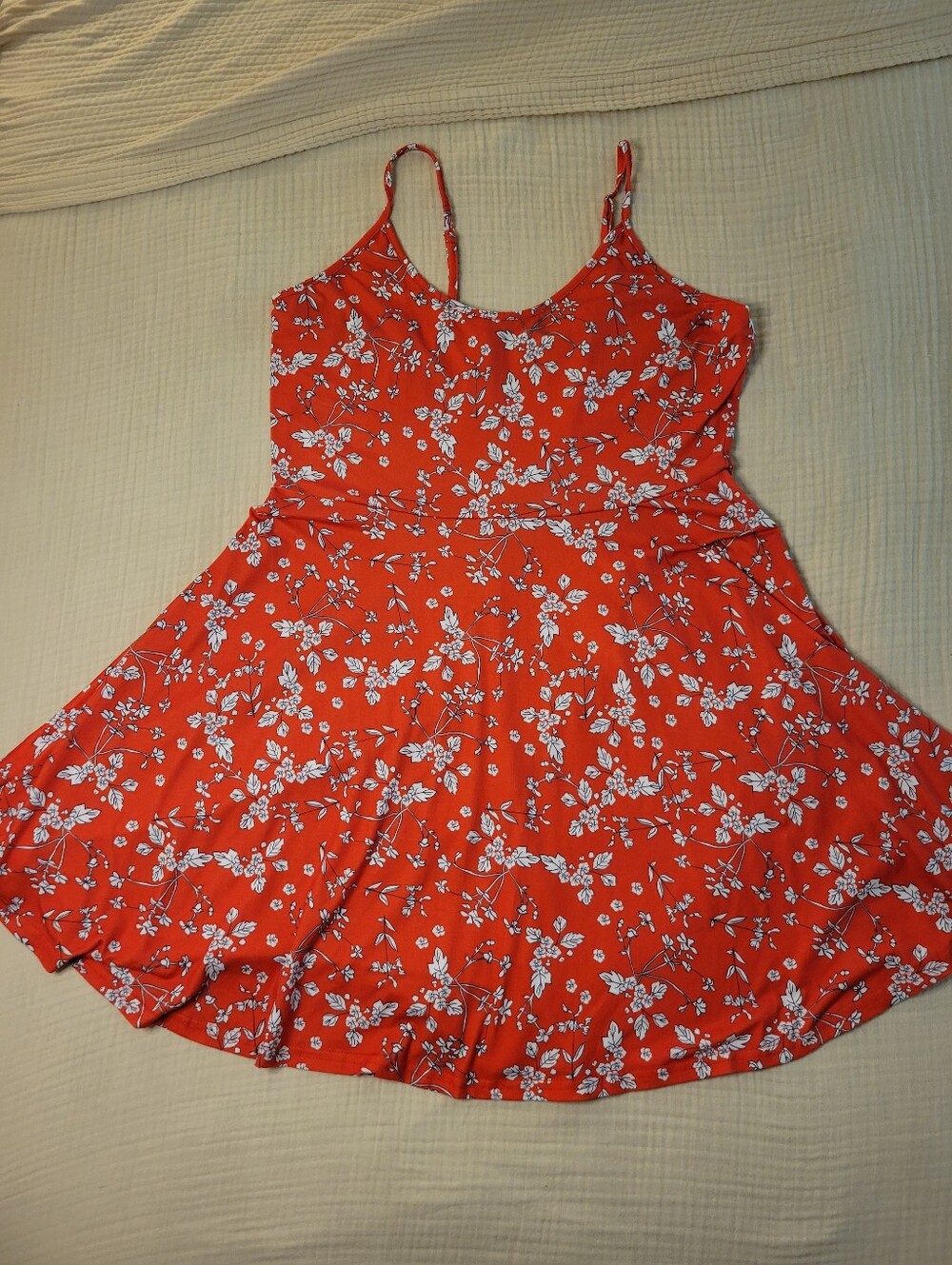 Acevog Orange Floral Dress with White Bloom Print
